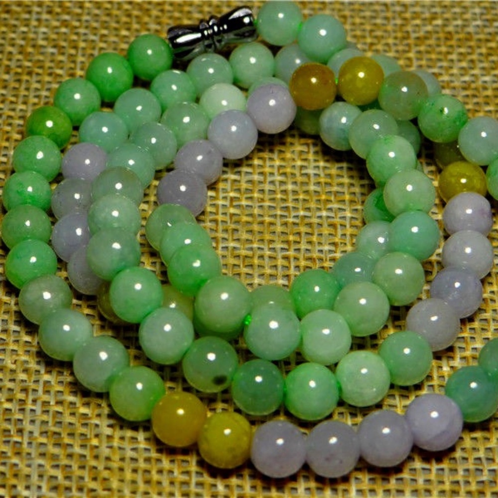3 Color Natural Grade A Jade Jadeite Beads Necklace 19"inches Long